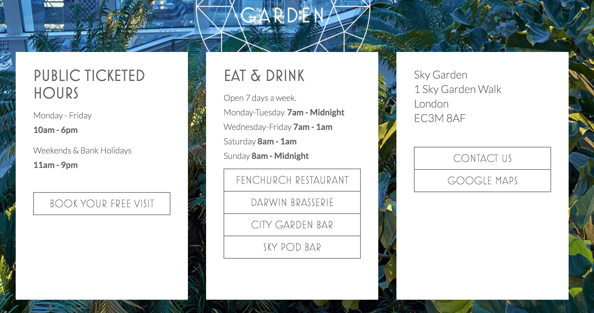 英國倫敦景點 Sky Garden 空中花園 免費預約超美觀景台