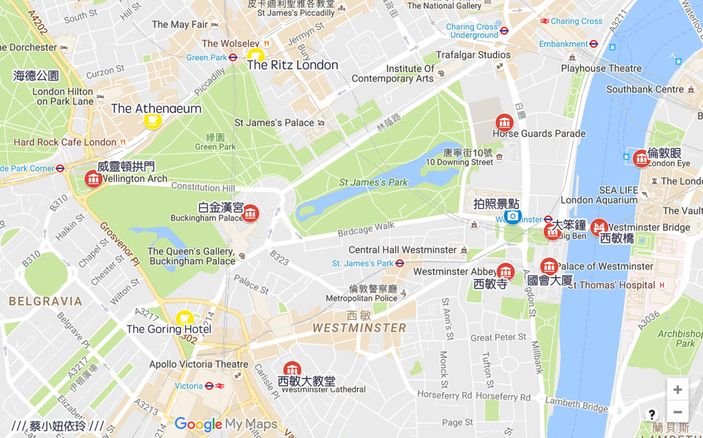 [英國 倫敦] 西敏寺、大笨鐘、國會大廈、倫敦眼、白金漢宮 倫敦市區散步地圖